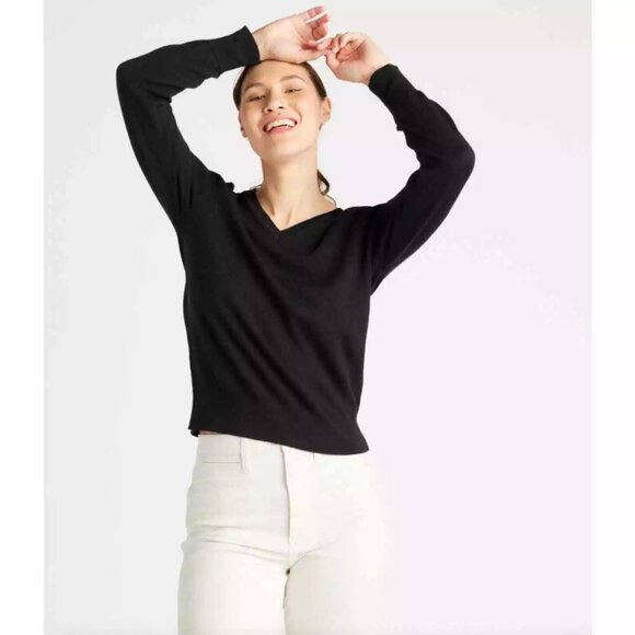Quince Black Lightweight 100% Merino Wool V-Neck Sweater size Small -Sealed new! - Picture 5 of 8